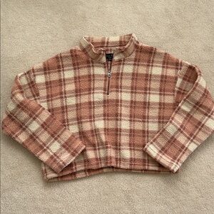 Love Tree Tan and Cream Checkered Sherpa Jacket